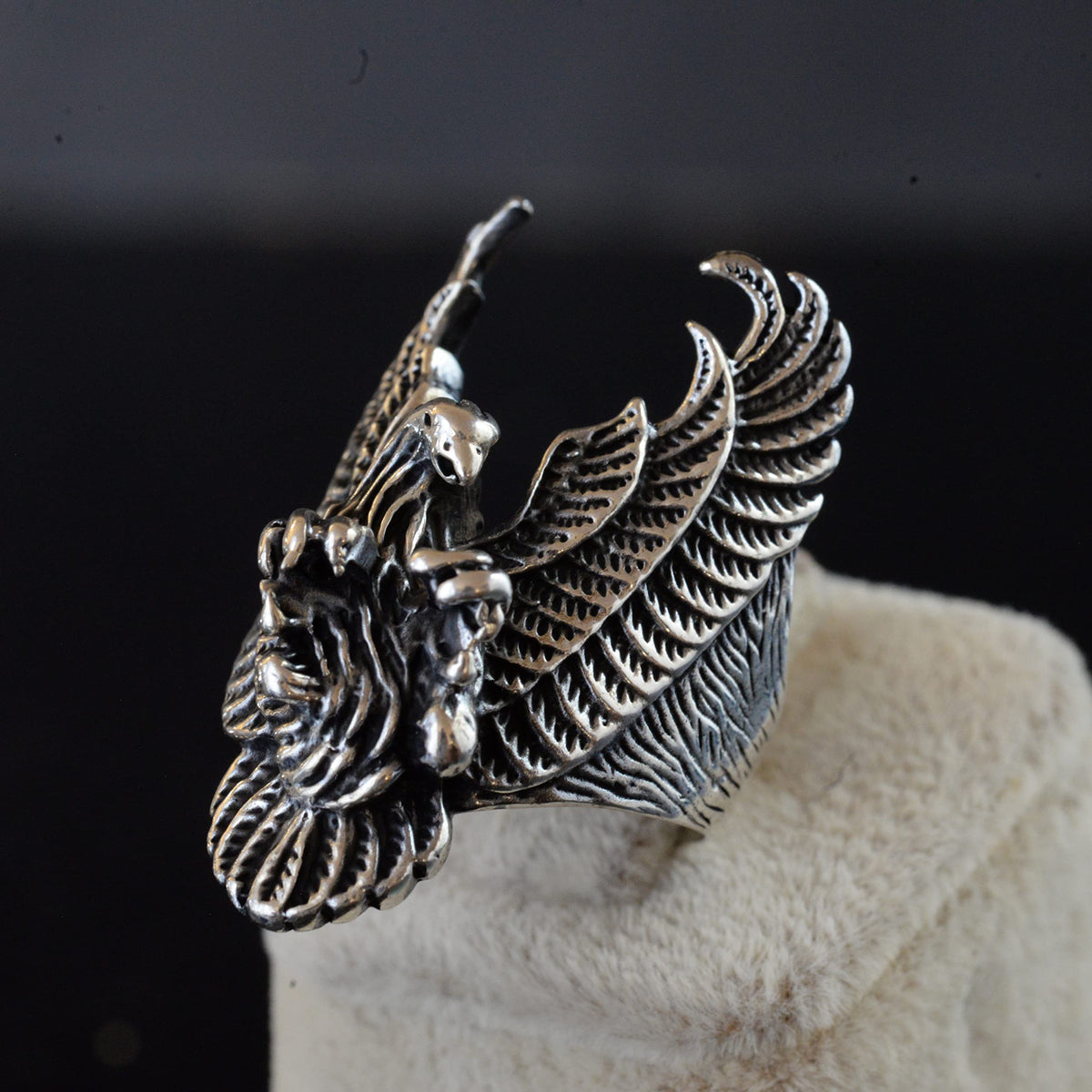 Large and Heavy Ring, Phoenix Ring, Skull Ring, Biker Ring, 925 Sterling Silver Men's Ring — 6