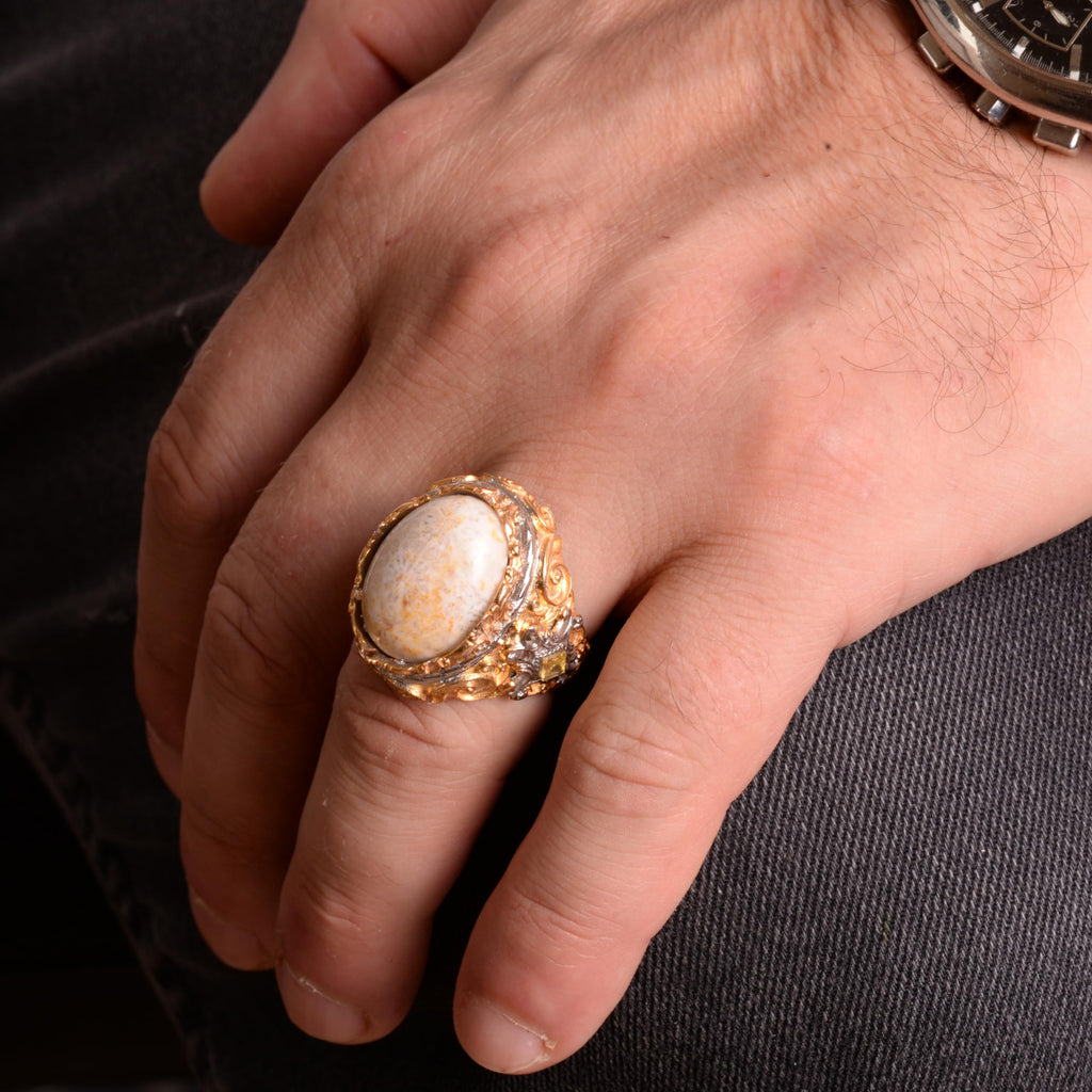 Natural Coral Stone Ring, 925 Sterling Silver (Model-2) — 3