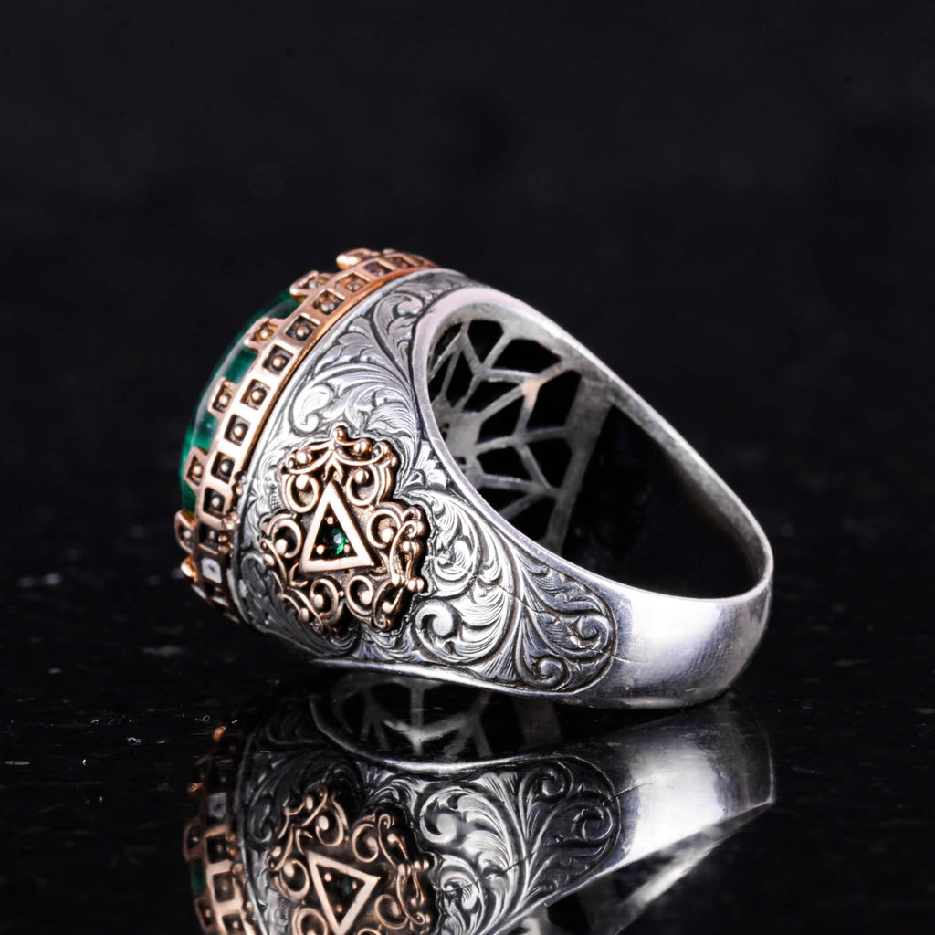 Natural Stone Ring - Handmade King Ring - 925 Sterling Silver (Malachite) — 7