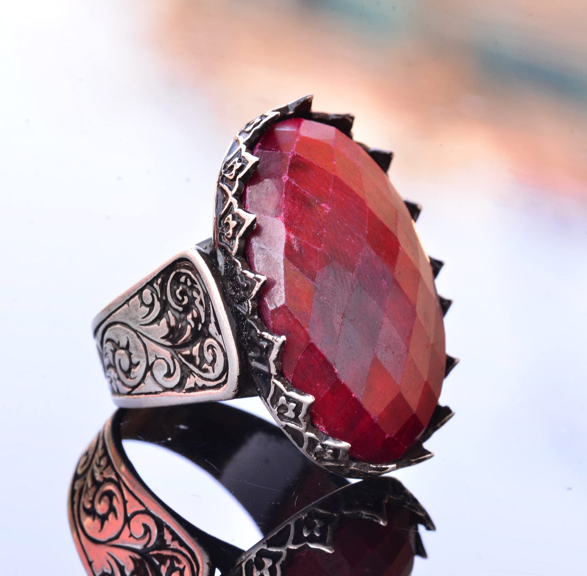 925 Sterling Silver Ring - Handcrafted Natural Ruby — 4