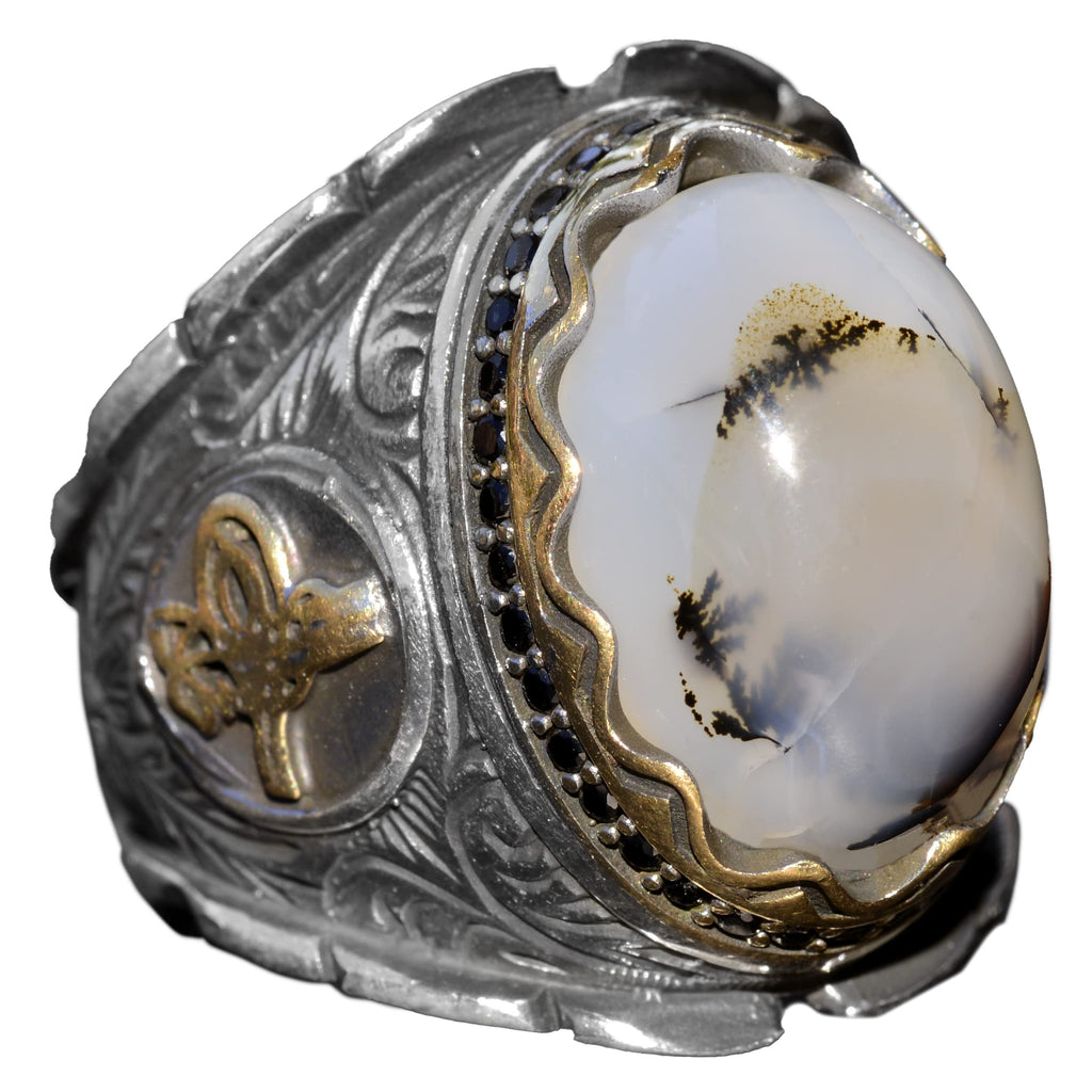 Natural Yemen Agate Stone Ring, 925 Sterling Silver Ottoman Ring