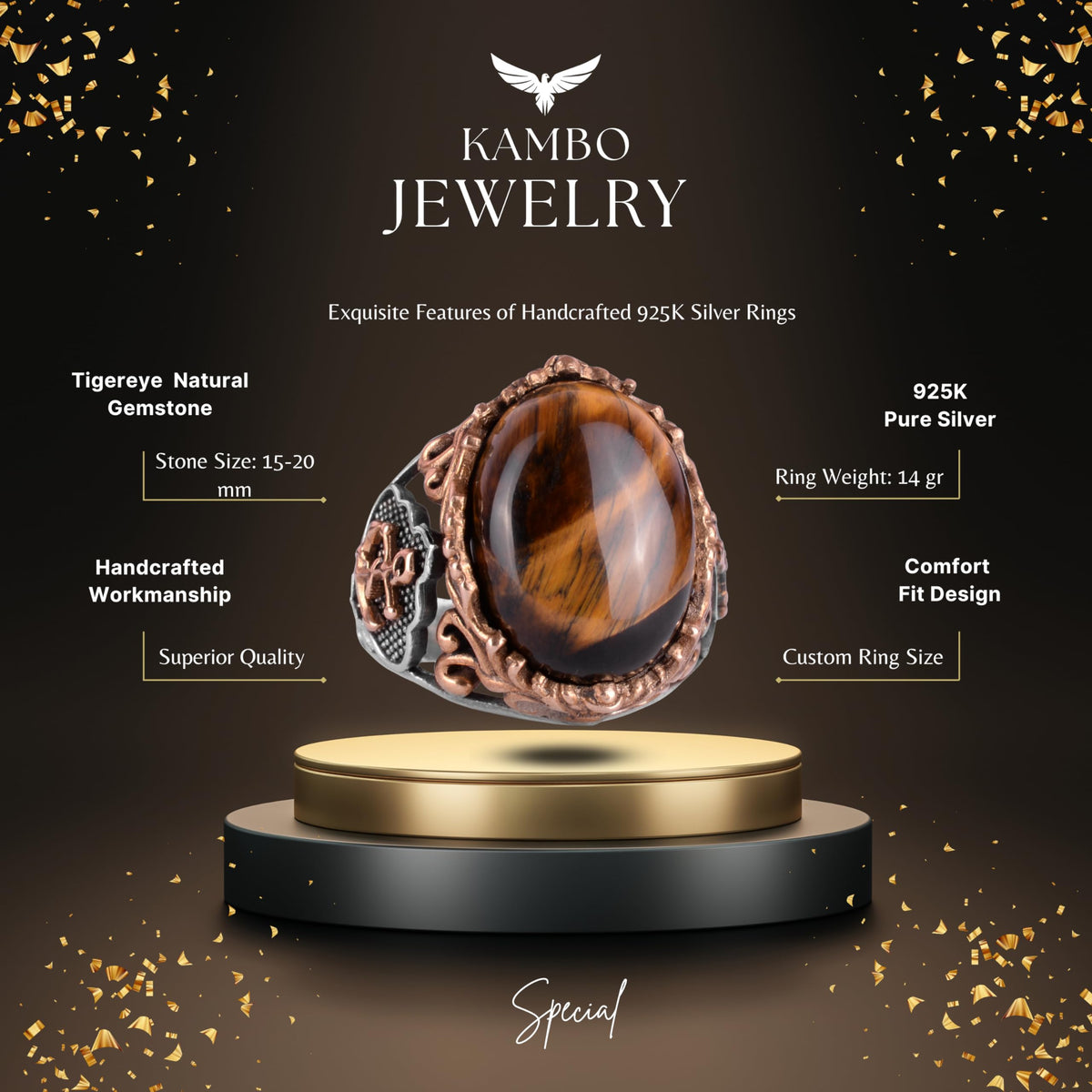 Real Tiger Eye Natural Stone Ring, Anchor Ring, Sailor Men's Ring, 925 Sterling Silver Ring — 2