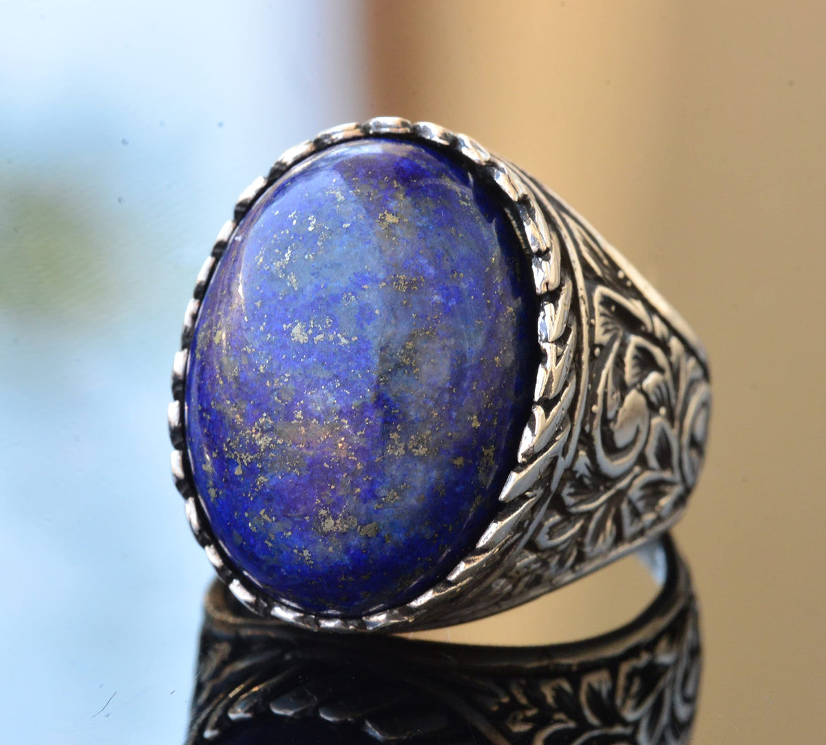 Lapis Lazuli Stone Handmade Silver Men's Ring — 3