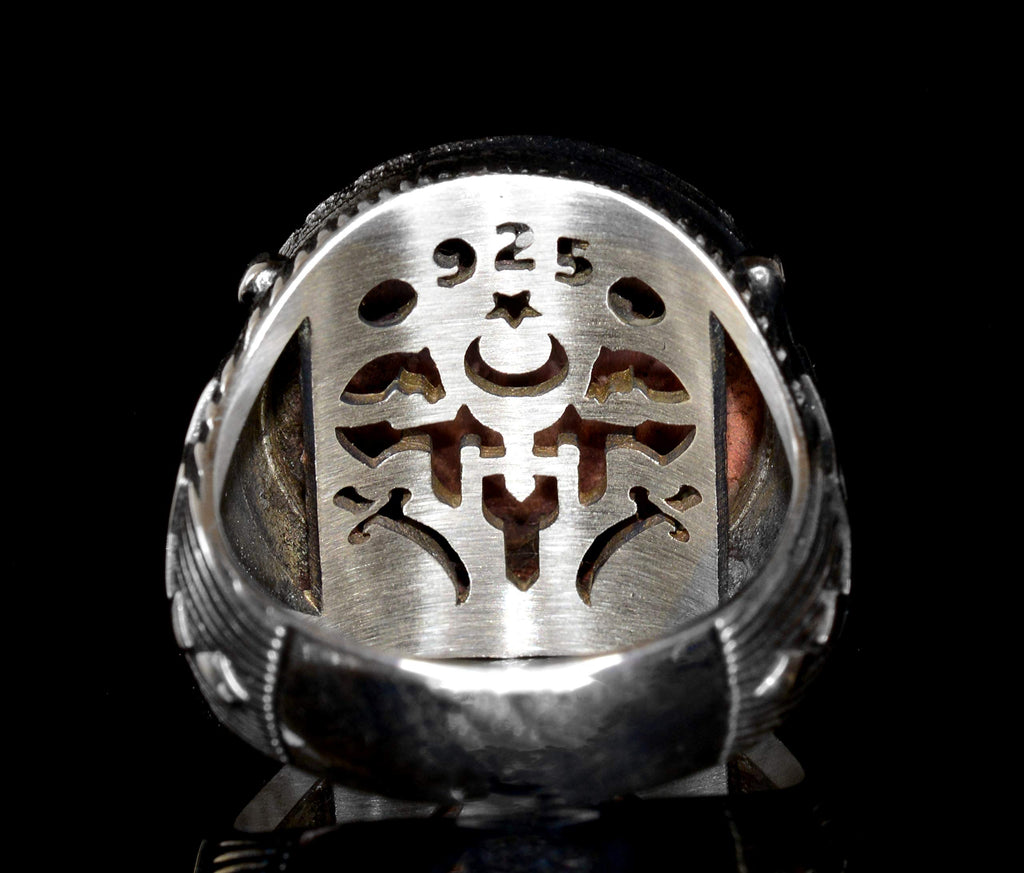 Silver Ring - Gold Detailed Star of David Charm — 8