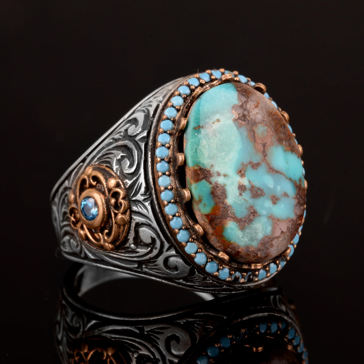 Handmade Natural Arizona Turquoise Stone Ring, 925 Sterling Silver Ring — 6