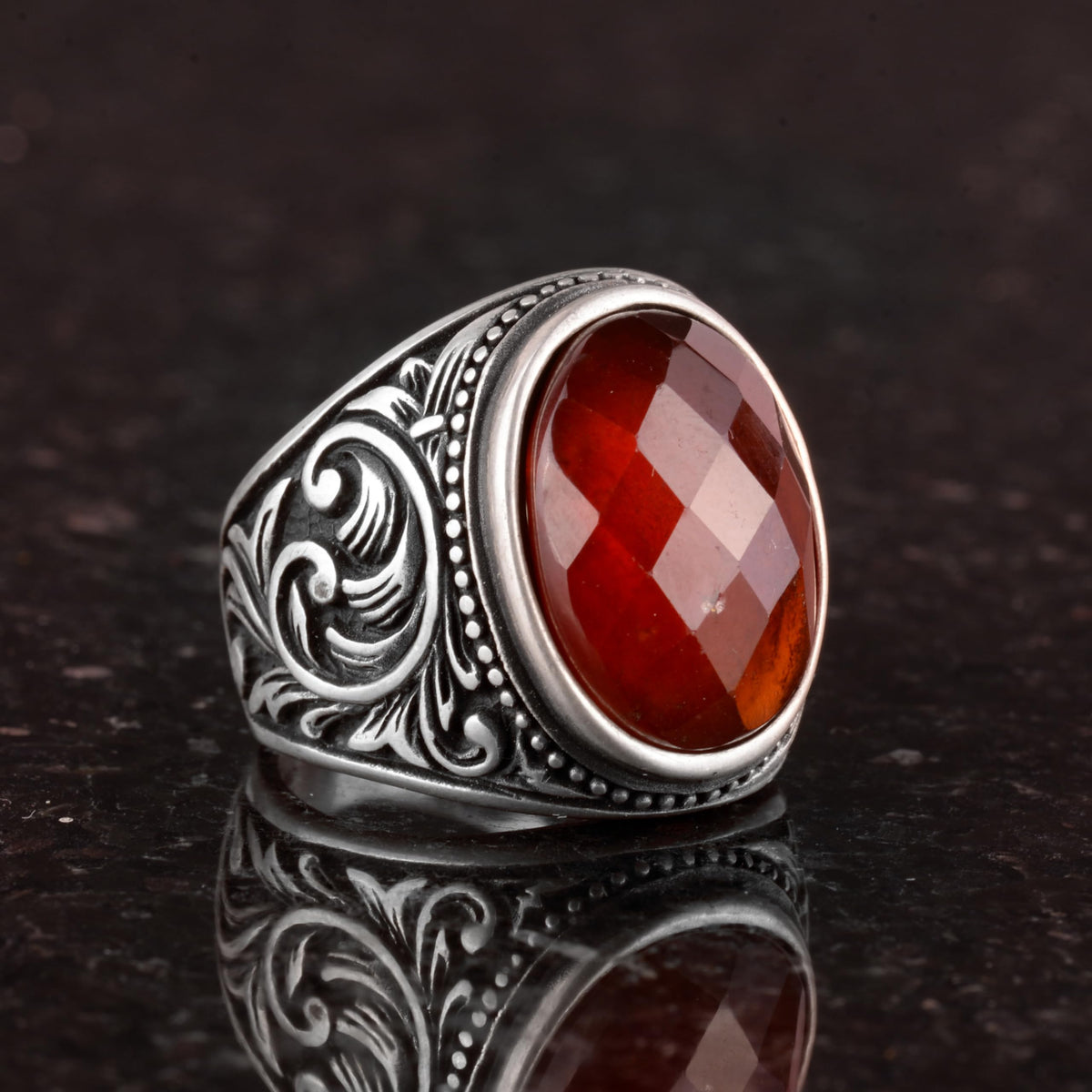 Natural Garnet Stone Ring - 925 Sterling Silver — 4
