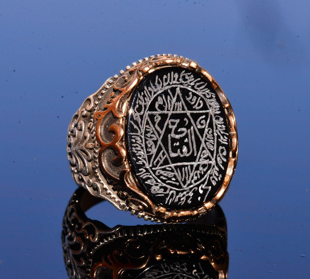 Silver Men's Ring, Natural Black Onyx Stone, King Solomon Seal Ring, Handmade Jewelry (Onyx) — 5