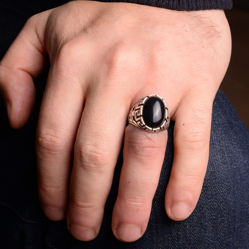 Handmade Silver Ring - Onyx Stone Men's Ring — 6