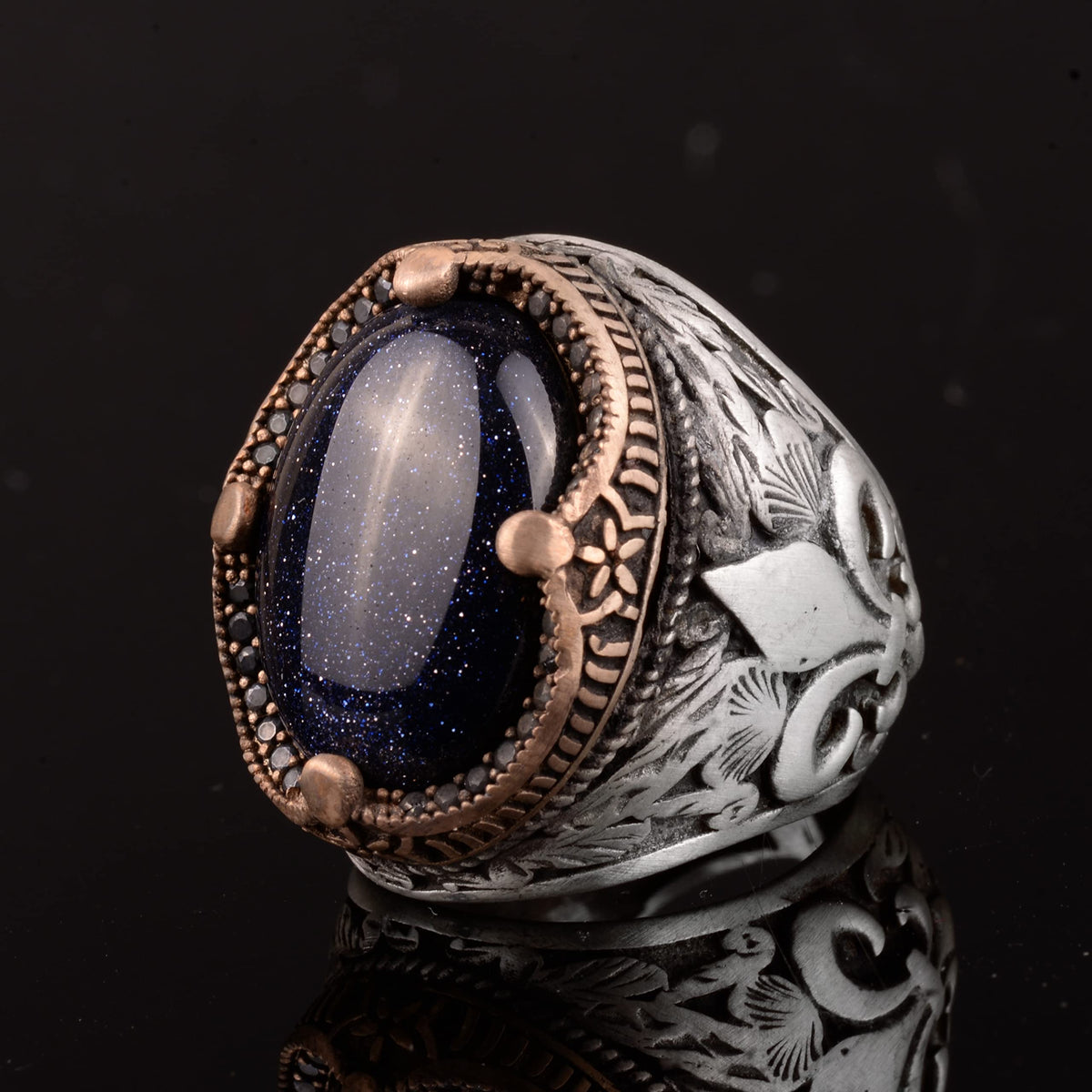 Blue Star Ring, Synthetic Blue Stone Ring, 925 Sterling Silver, Moon Star Men's Ring, Sky Blue Ring, Father's Day Gift — 2