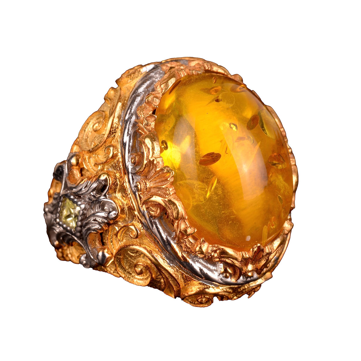925 Sterling Silver Ring with Created Amber Stone