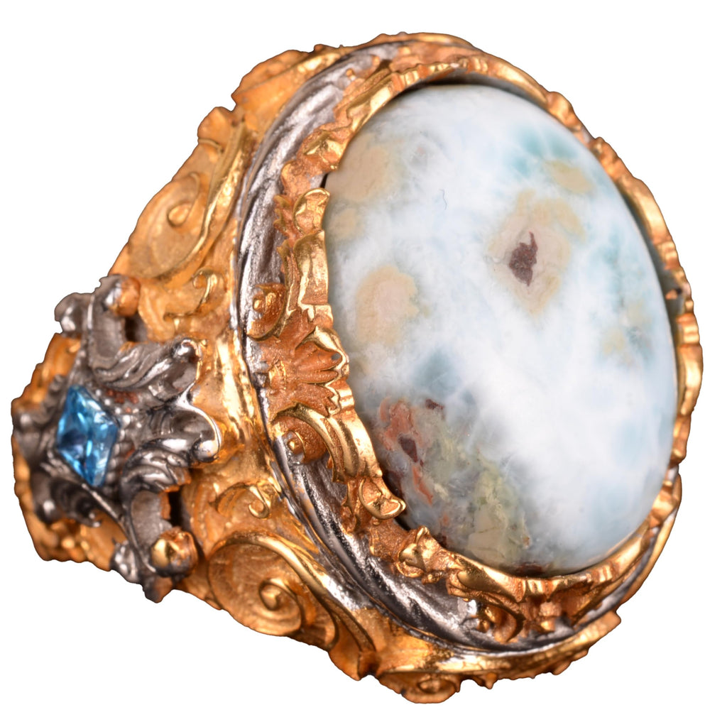 Natural Larimar Stone Men's Ring - 925 Sterling Silver Handmade Ring