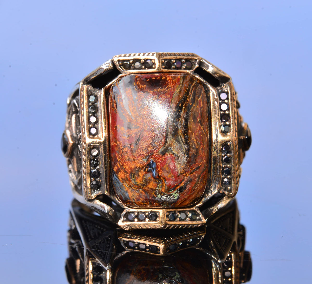 Handcrafted Pietersite Natural Stone Silver Men's Ring - Symbol of Clarity and Transformation — 3