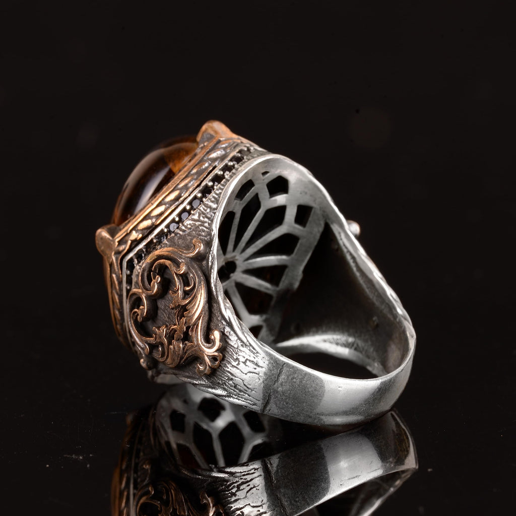 Tiger's Eye Natural Stone Ring - 925 Sterling Silver Handmade Men's Ring - Power and Courage Design — 7