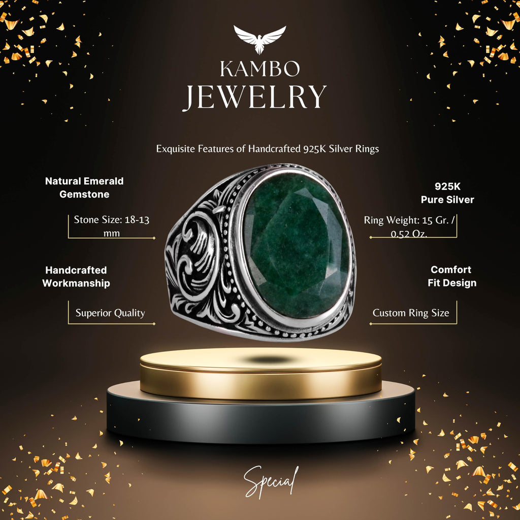 Natural Emerald Stone Ring - 925 Sterling Silver (Model-2) — 2