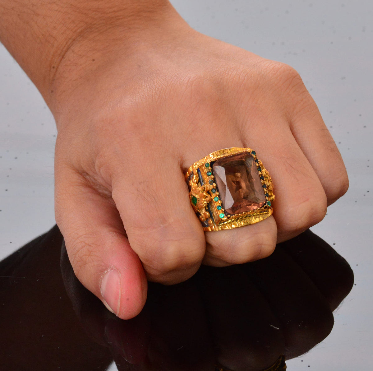 Handmade Sultanit Stone Gold Plated Silver Men's Ring - Symbol of Transformation and Mystery — 7
