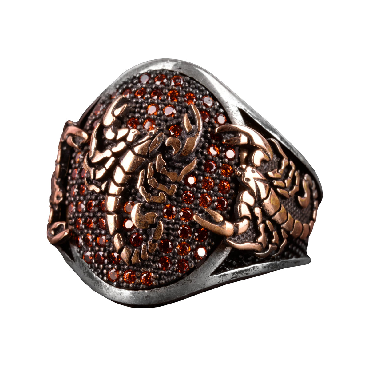 KAMBO 925 Sterling Silver Scorpion Ring – with Red Zircon Stone, Animal Figure (Customizable)