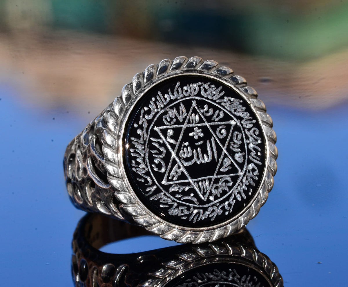 Silver Men's Ring, Natural Black Onyx Stone, Solomon's Seal Ring, Handmade Jewelry — 5