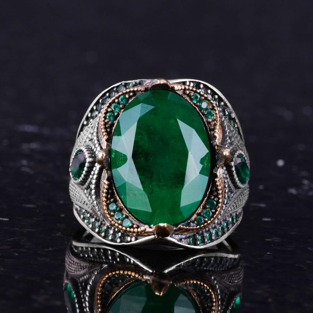 Green Paraiba Synthetic Stone Ring - 925 Sterling Silver Ring, Handcrafted Stone Jewelry — 4