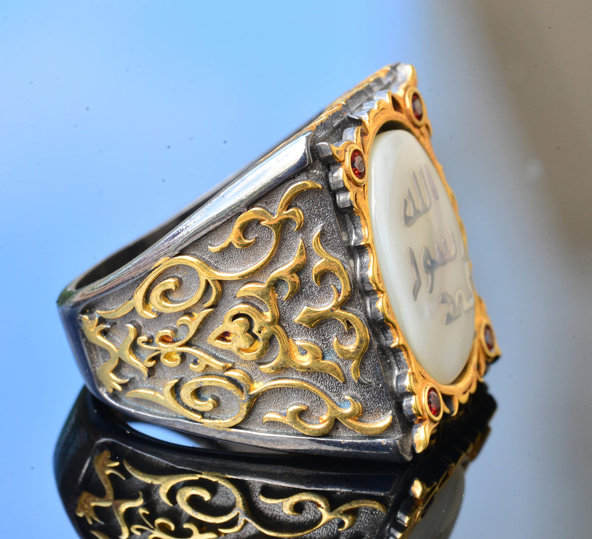 Erkeksterling Silver Sultan Ring - Islamic Design (White) — 4