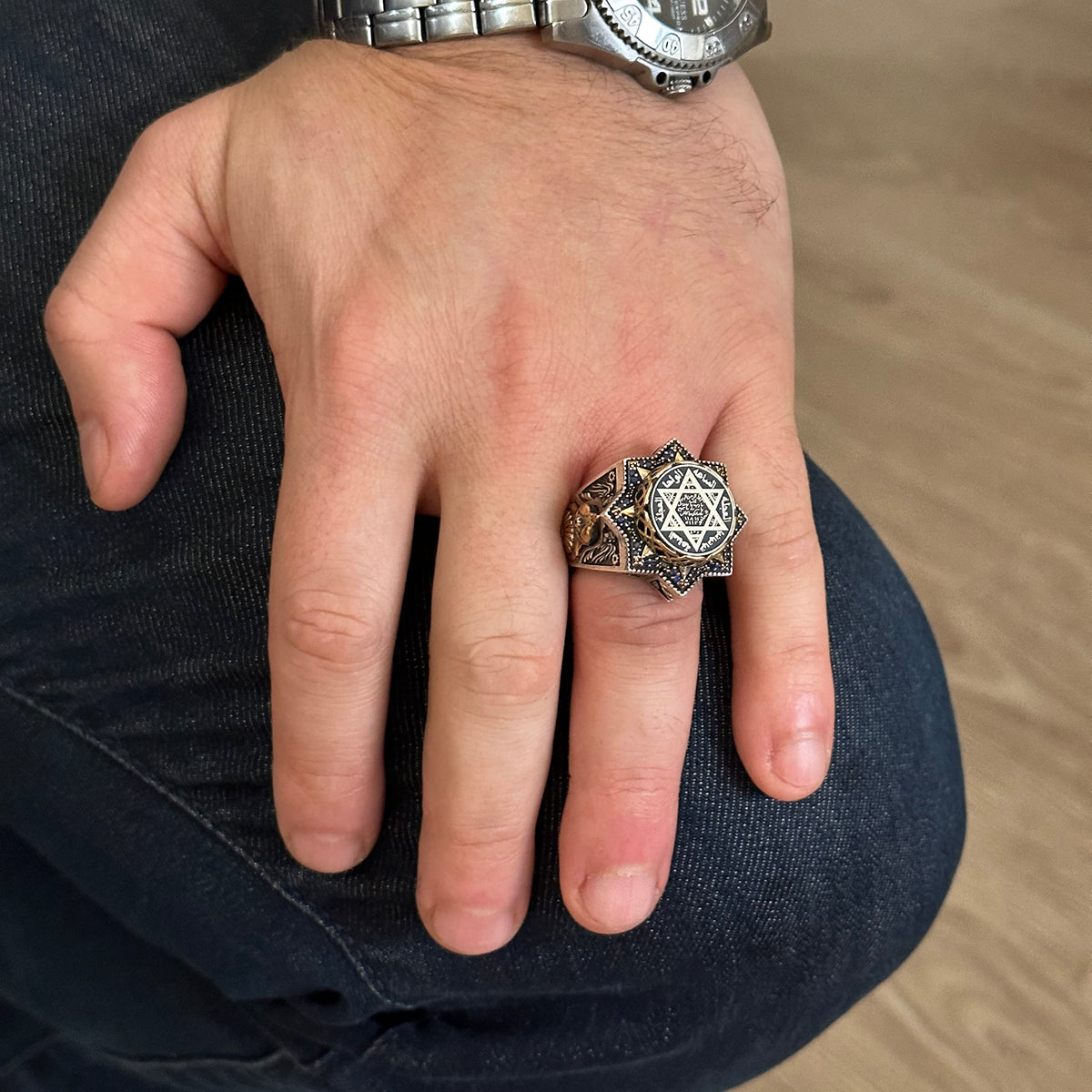 Handmade Star of Solomon Ring - 925 Sterling Silver Men's Ring, Star of David Symbol — 6