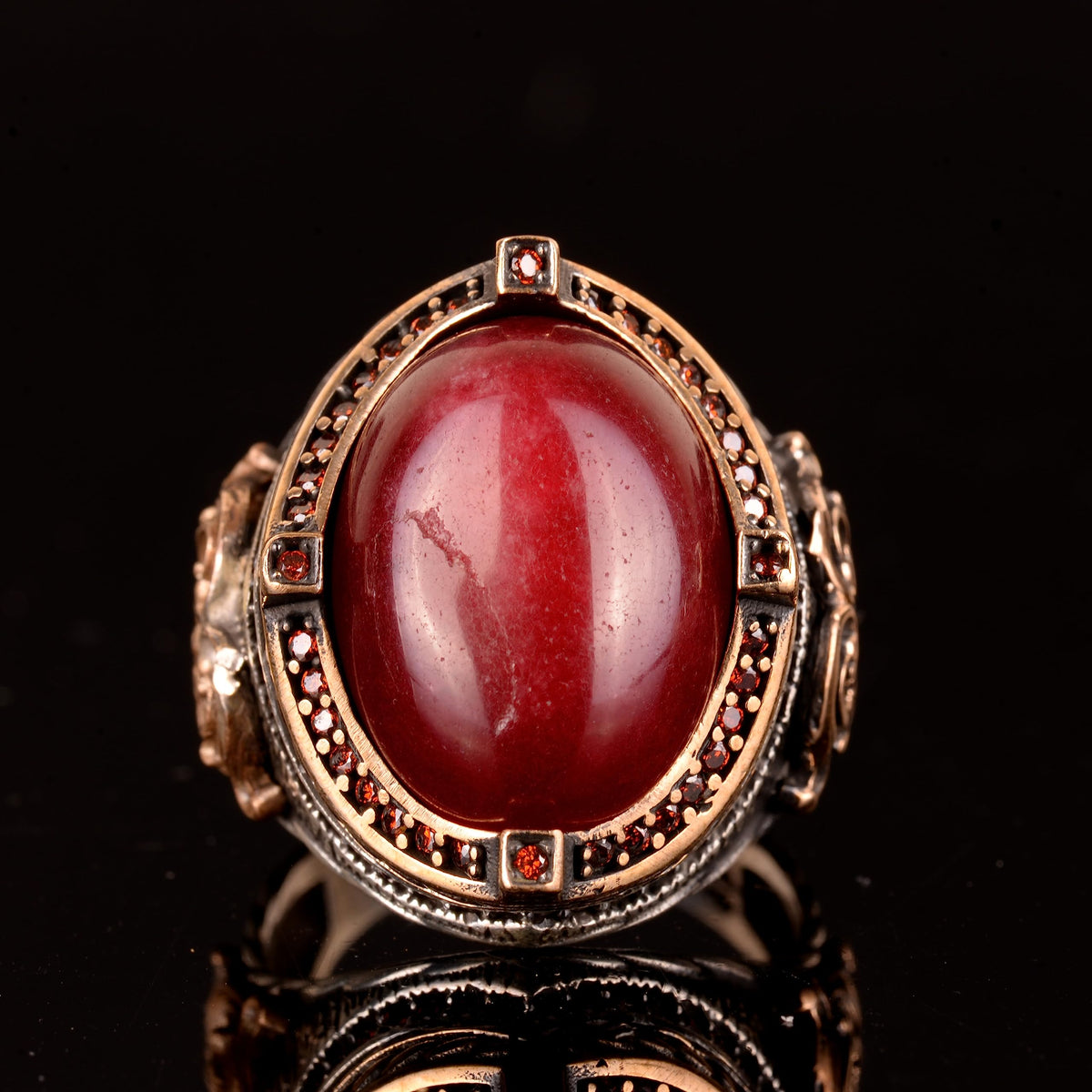 Silver Ring for Men, Natural Cabochon Ruby Stone Ring — 2