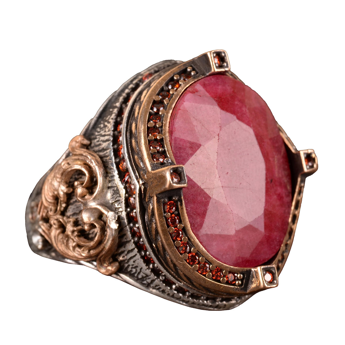 925 Sterling Silver Men's Ring with Natural Ruby Stone - Handmade Craft Jewelry
