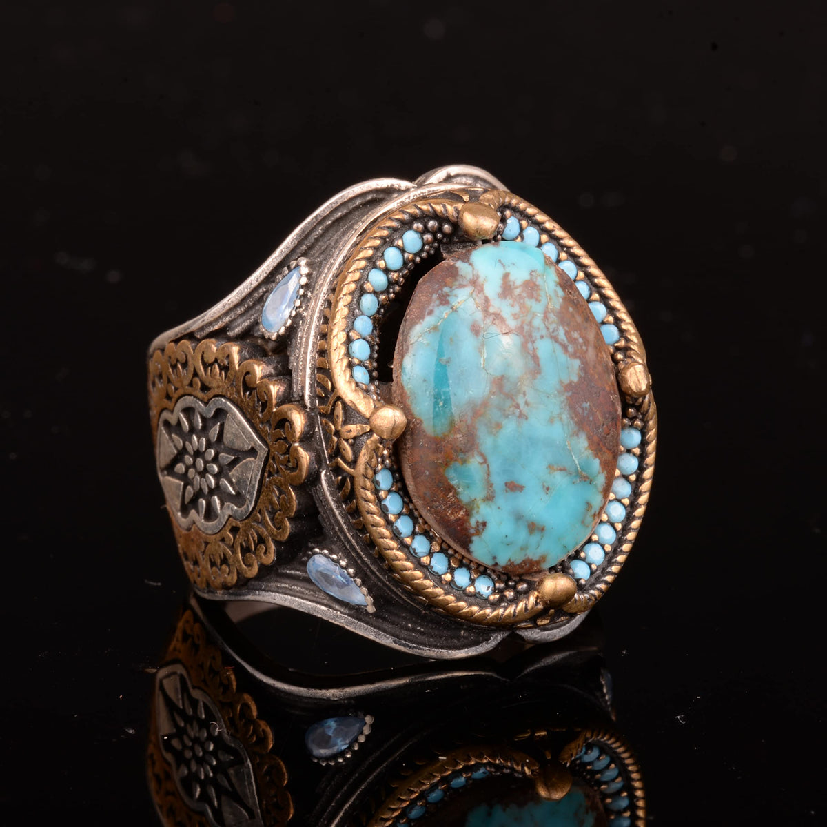 925 Sterling Silver Natural Arizona Turquoise Stone Ring, Oval Silver Ring — 4
