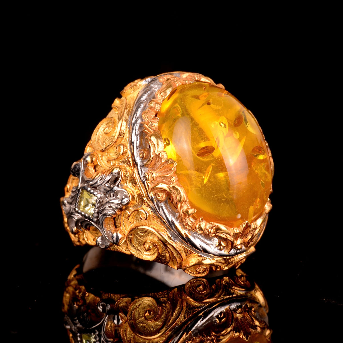 925 Sterling Silver Ring with Created Amber Stone — 4