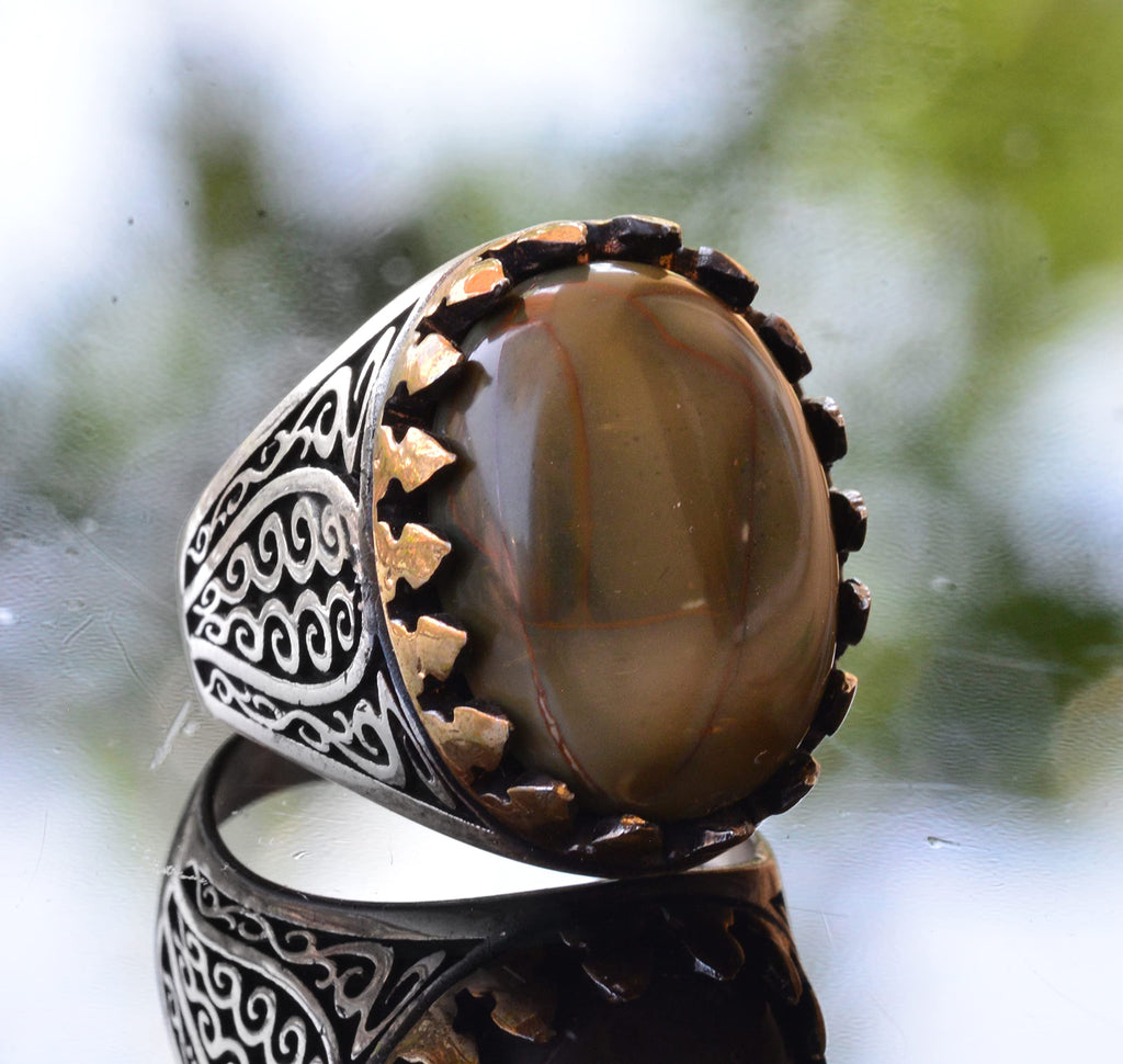 Green Natural Jasper Stone Ring — 3