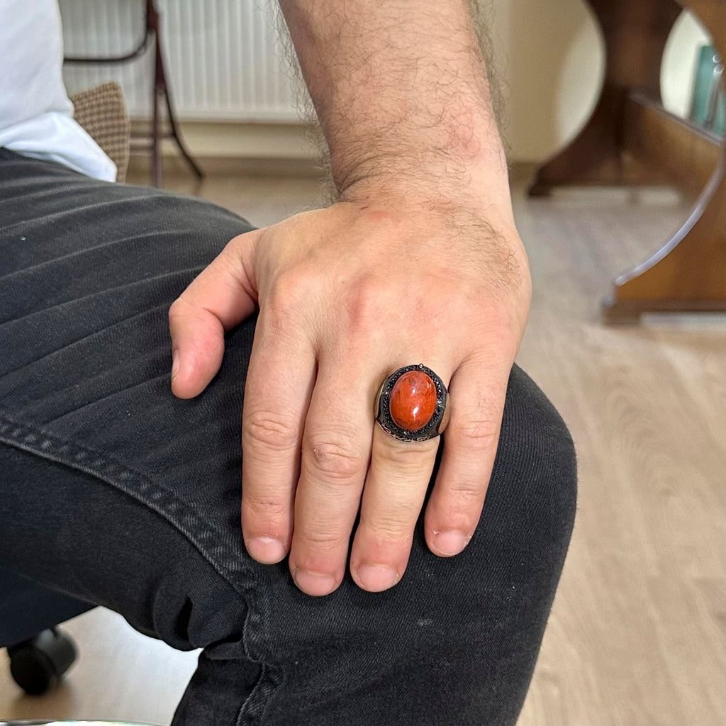 Silver Seal of Solomon Ring, Natural Red Bloodstone Ring – 925 Sterling Silver Men's Ring — 7