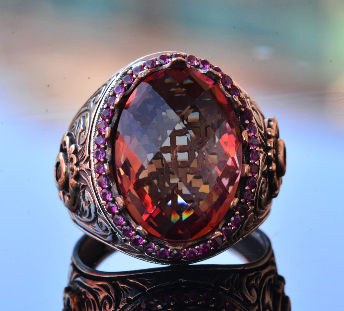 King Ring - Silver, Synthetic Sultanit Stone Ring - Unique Silver Men's Jewelry — 5