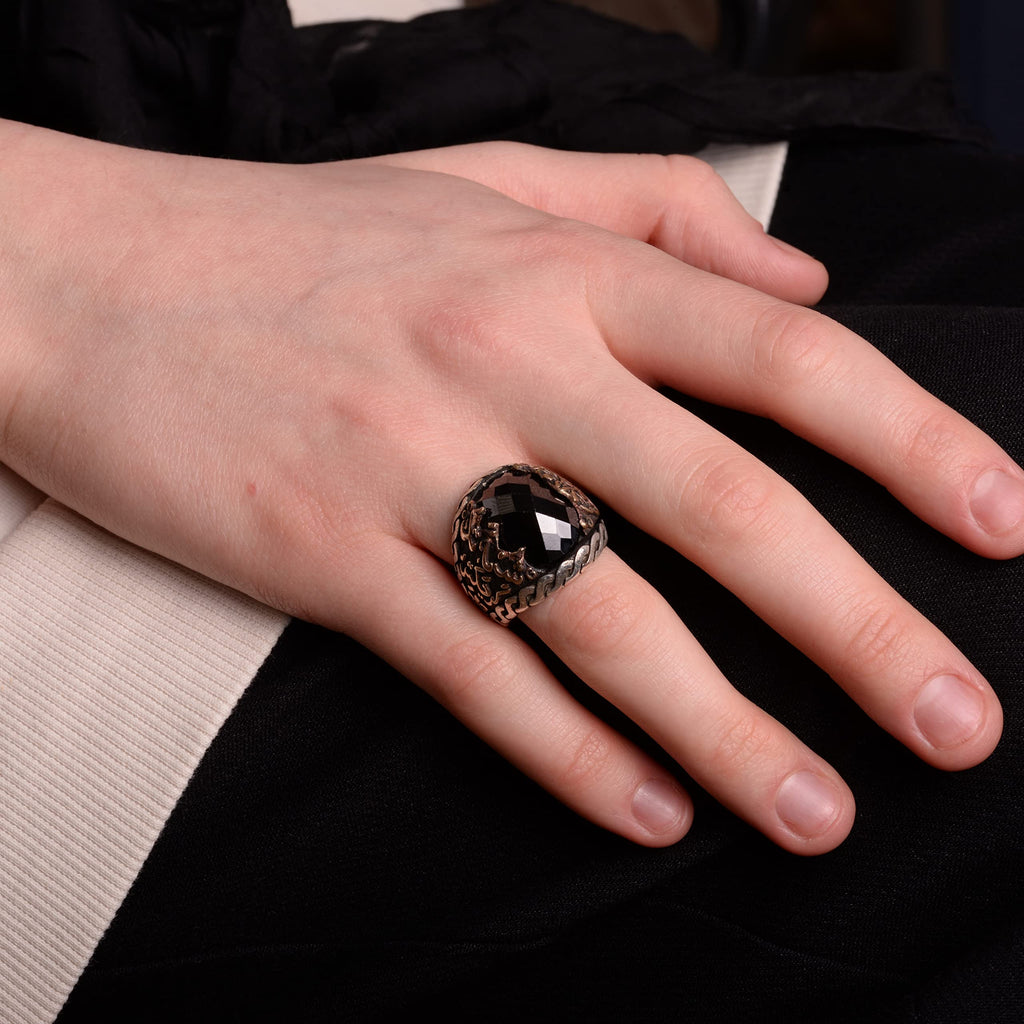 925 Sterling Silver Men's Islamic Ring with Onyx Stone - Muslim Ring — 6