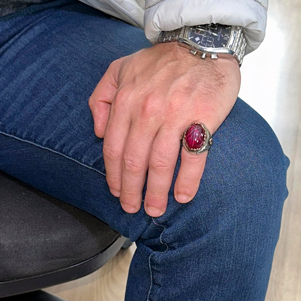 Natural Star Ruby Stone Silver Men's Ring, Handmade Ring, Sultan Ring — 3