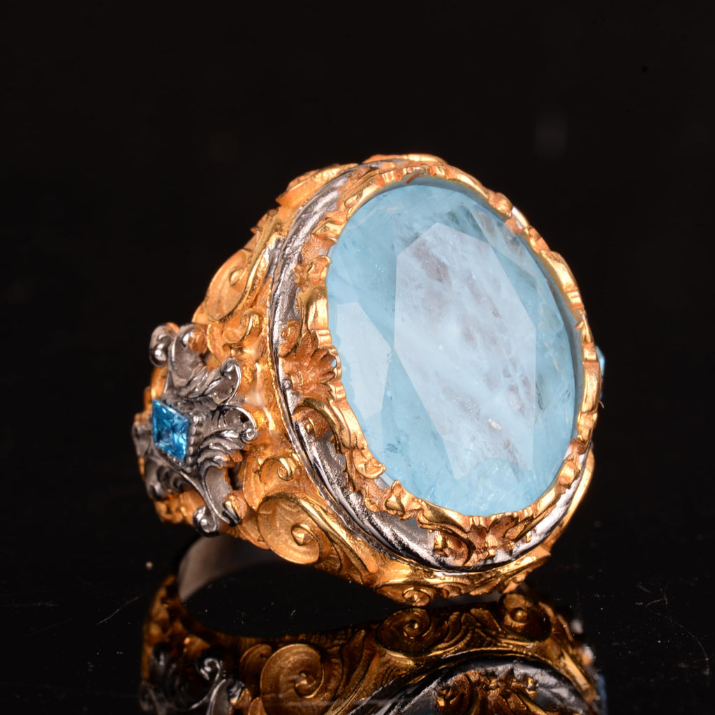 925 Sterling Silver Ring, Artificial Paraiba Stone Men's Silver Ring — 4
