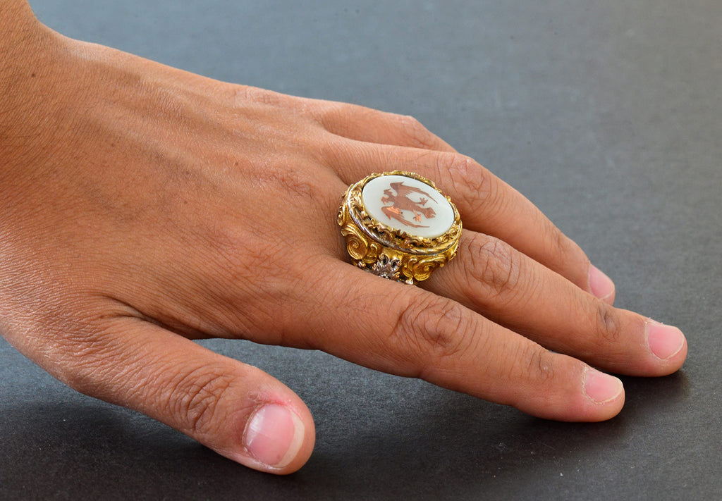 Men's Silver Ring - Pearl Stone - Ring (Double Headed Eagle) — 6
