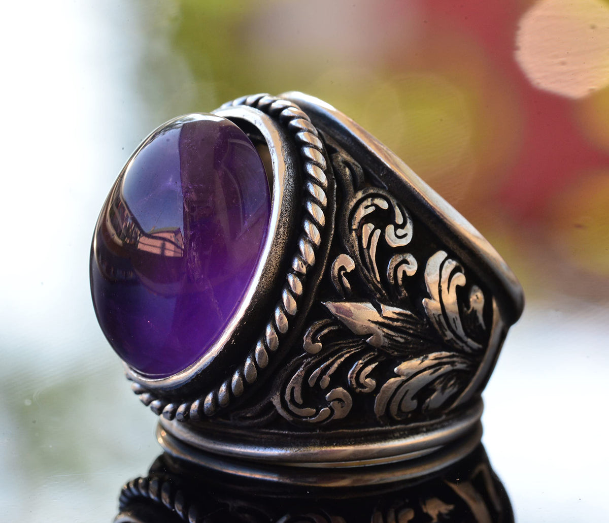 Elegant Stone Collection: 925 Sterling Silver Ring - Natural Stone Selection (Amethyst) — 4