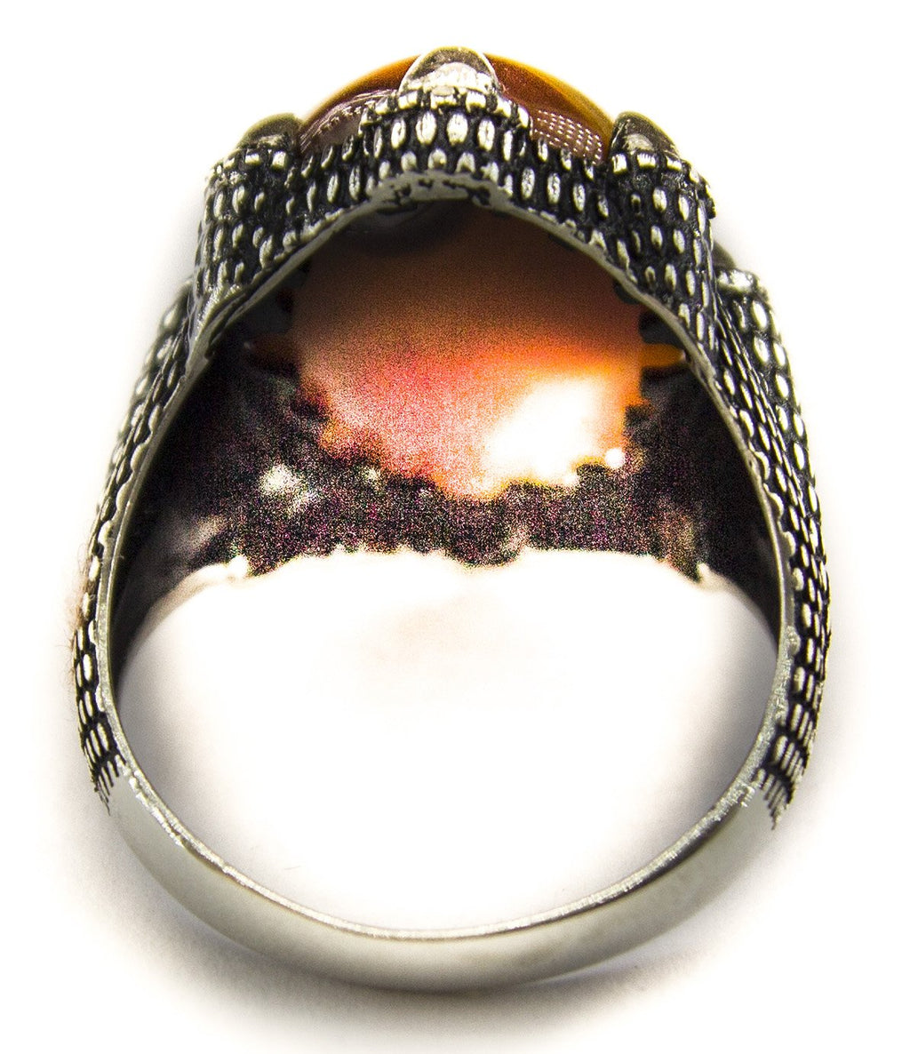 Silver Men's Ring, Natural Agate Stone, Eagle Claw Ring — 3