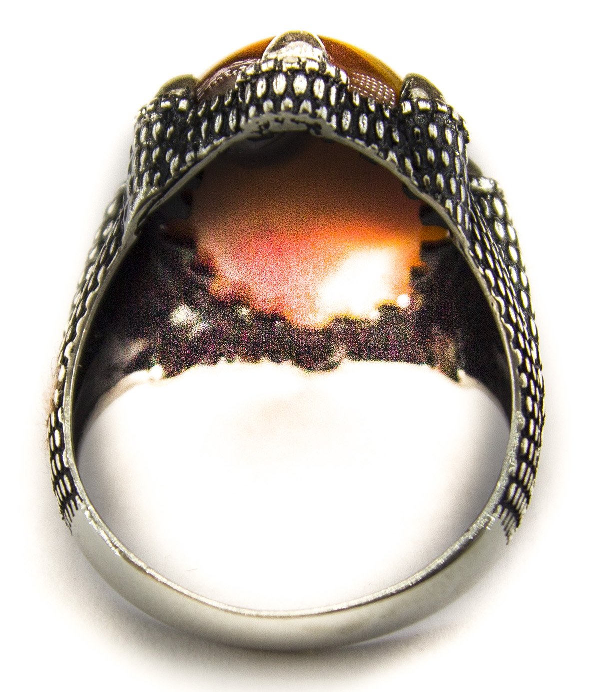 Silver Men's Ring, Natural Agate Stone, Eagle Claw Ring — 3