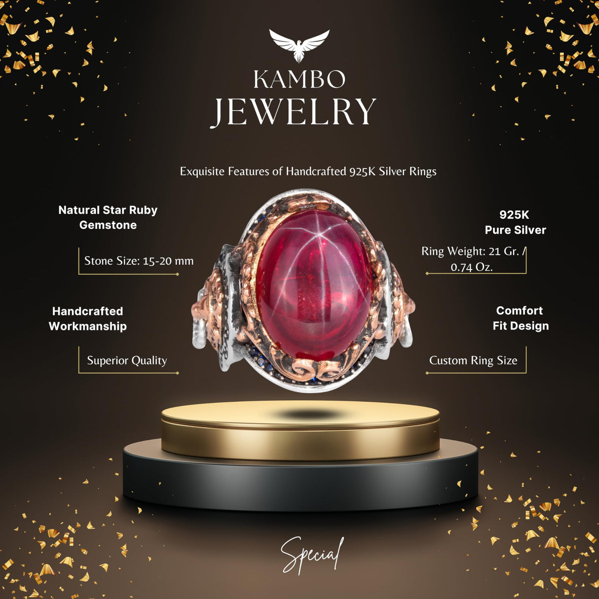 Natural Star Ruby Stone Ring - 925 Sterling Silver (Model-3) — 2