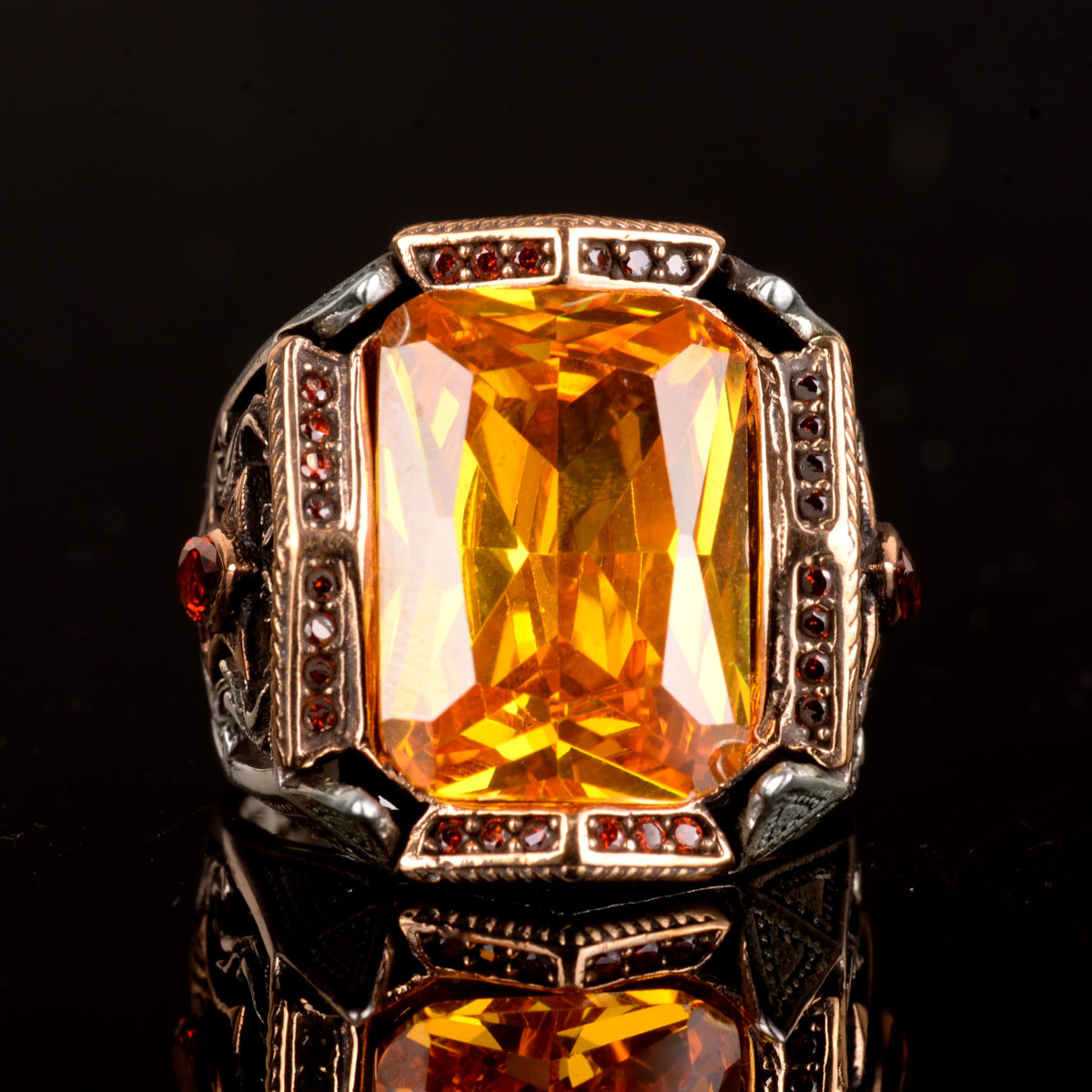 925 Sterling Silver Men's Ring, Ring with Artificial Citrine Stone — 5