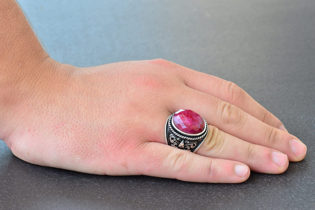 925 Sterling Silver Men's Ring with Natural Ruby Stone — 6