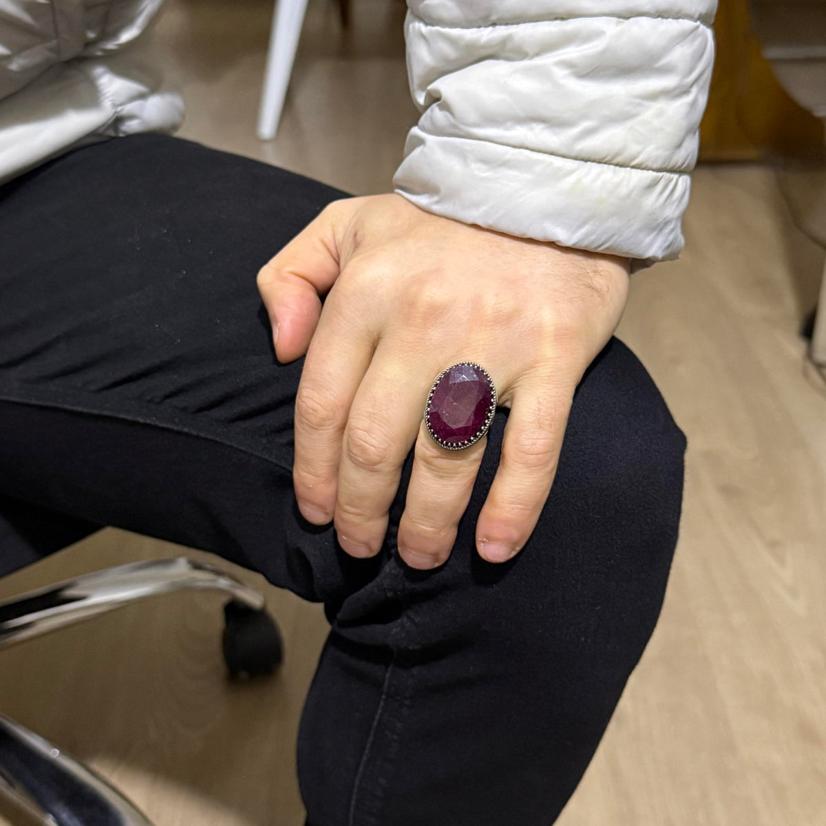 KAMBO Handmade Natural Stone Ring, Ottoman Seal 925 Sterling Silver Men's Ring - Magnificent and Majestic Design (Ruby) — 3
