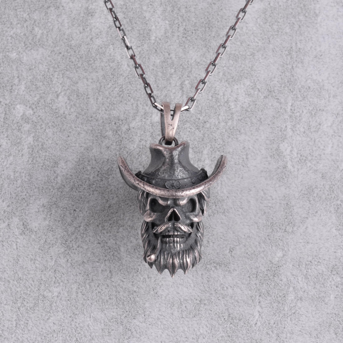 KAMBO 925 Sterling Silver Gothic Cowboy Skull Necklace – Chain for Men with Smoking Bearded Skeleton Necklace – Handmade Biker Style Jewelry — 4