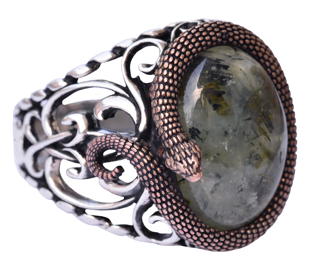925 Sterling Silver Men's Ring - Natural Prehnite Stone