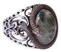 925 Sterling Silver Men's Ring - Natural Prehnite Stone