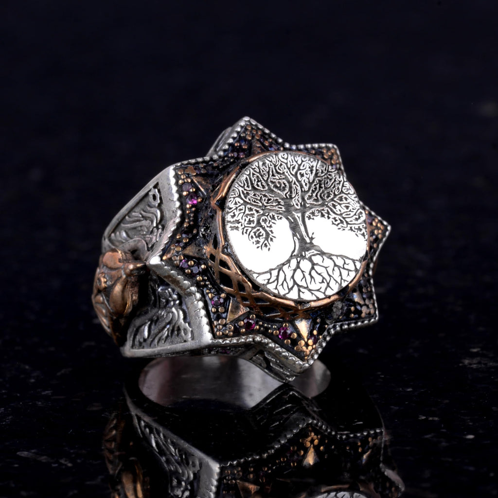 Tree of Life Silver Men's Ring, 925 Sterling Silver Ring, Handmade Yggdrasil Tree of Life Ring — 4