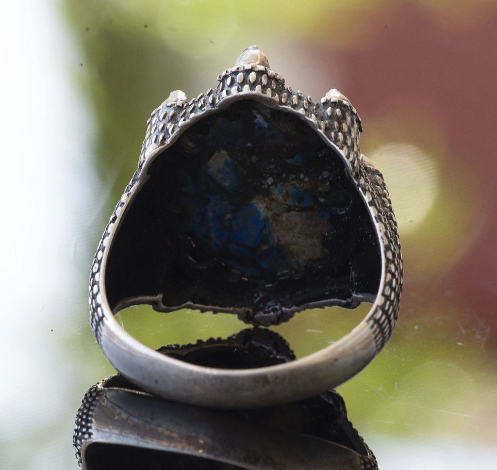 KAMBO Natural Blue Jasper Gemstone Ring, Handmade Claw Ring, Silver Men's Ring — 6