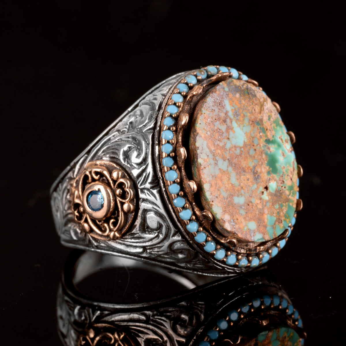 Handmade Natural Arizona Turquoise Stone Ring, 925 Sterling Silver (Model-2) — 4