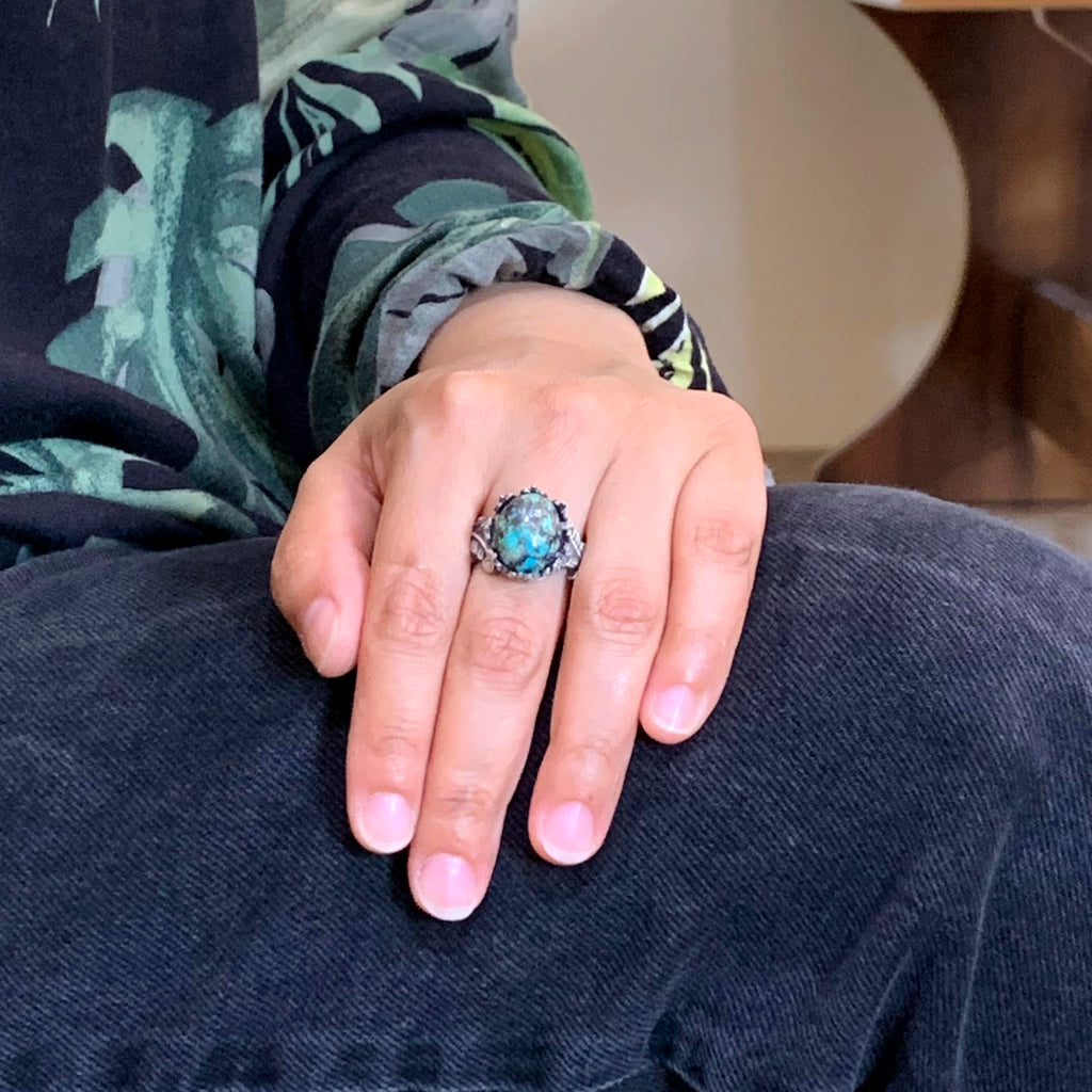 Natural Arizona Turquoise Stone Ring, 925 Sterling Silver Ring, Minimalist Handmade Ring (Model-16) — 3