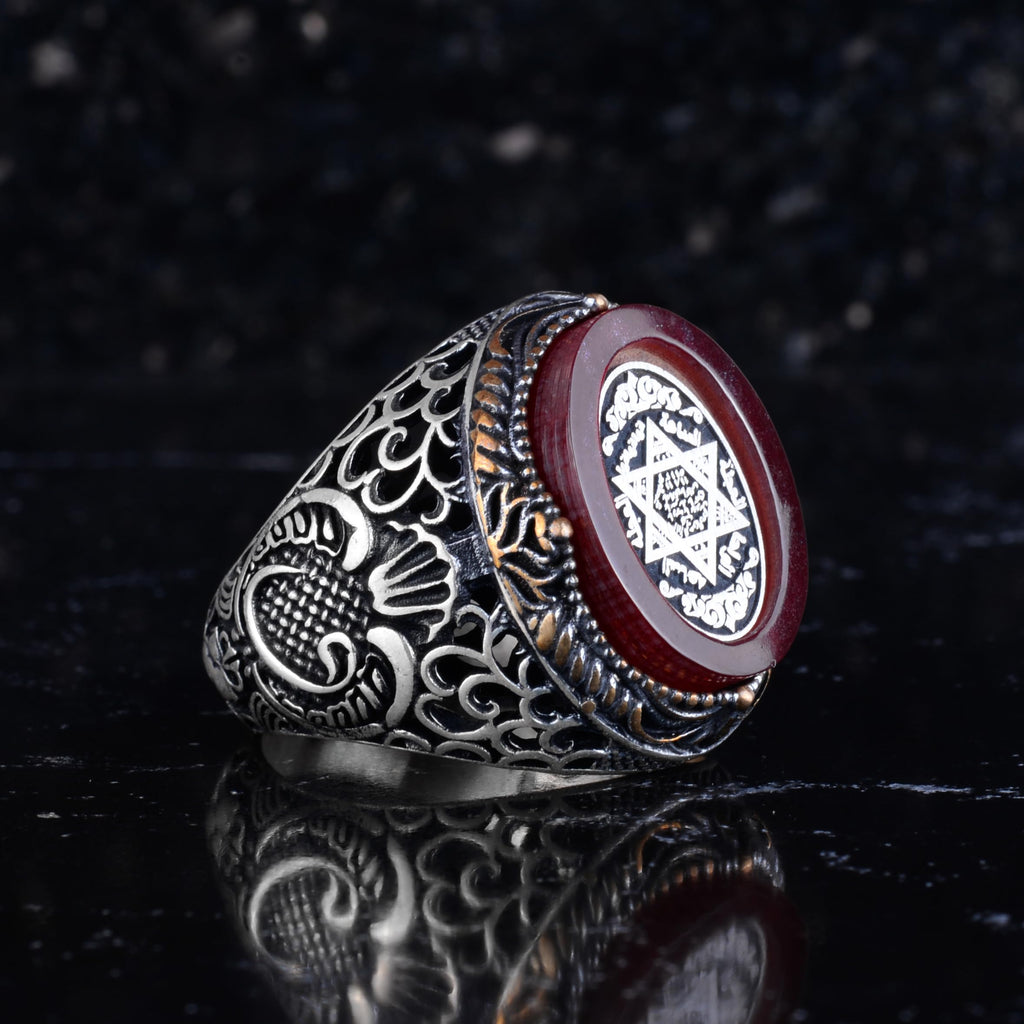 KAMBO Star of David Men's Ring – Geometric Historical Symbol Carved 925 Sterling Silver Oval Seal Ring – Vintage Handmade Statement Jewelry — 6